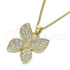 Oro Laminado Pendant Necklace, Gold Filled Style Butterfly Design, with White Micro Pave, Polished, Golden Finish, 04.94.0017.20