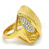 Oro Laminado Multi Stone Ring, Gold Filled Style Greek Key Design, with White Crystal, Polished, Golden Finish, 01.241.0038.07 (Size 7)