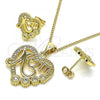 Oro Laminado Earring and Pendant Adult Set, Gold Filled Style Mom and Heart Design, with White Micro Pave, Polished, Golden Finish, 10.342.0051