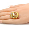 Oro Laminado Multi Stone Ring, Gold Filled Style Greek Key Design, with White Crystal, Polished, Golden Finish, 01.241.0013.10 (Size 10)
