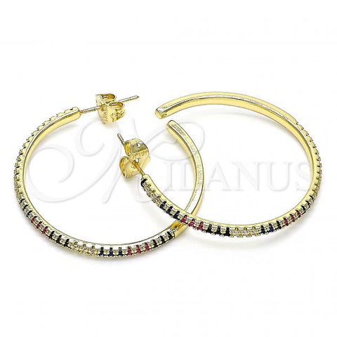 Oro Laminado Stud Earring, Gold Filled Style with Multicolor Micro Pave, Polished, Golden Finish, 02.156.0539