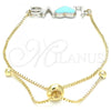 Oro Laminado Adjustable Bolo Bracelet, Gold Filled Style Love and Heart Design, Turquoise Enamel Finish, Two Tone, 03.63.1859.10
