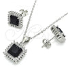 Sterling Silver Earring and Pendant Adult Set, with Black Cubic Zirconia and White Micro Pave, Polished, Rhodium Finish, 10.175.0057.4