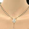 Oro Laminado Medium Rosary, Gold Filled Style San Lazaro and Crucifix Design, Polished, Golden Finish, 5.208.005.24