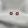 Sterling Silver Stud Earring, Flower Design, with Garnet Crystal, Polished, Silver Finish, 02.406.0013.01
