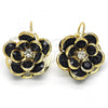 Oro Laminado Leverback Earring, Gold Filled Style Flower Design, with Black and White Crystal, Polished, Golden Finish, 02.64.0640.4