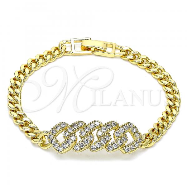 Oro Laminado Fancy Bracelet, Gold Filled Style with White Micro Pave, Polished, Golden Finish, 03.283.0049.07