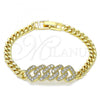 Oro Laminado Fancy Bracelet, Gold Filled Style with White Micro Pave, Polished, Golden Finish, 03.283.0049.07