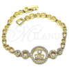 Oro Laminado Fancy Bracelet, Gold Filled Style Crown and Teardrop Design, with White Cubic Zirconia and White Micro Pave, Polished, Golden Finish, 03.283.0158.07