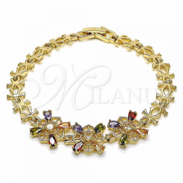 Oro Laminado Fancy Bracelet, Gold Filled Style with Multicolor Cubic Zirconia, Polished, Golden Finish, 03.316.0006.1.07