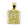 Oro Laminado Fancy Pendant, Gold Filled Style Initials Design, Diamond Cutting Finish, Golden Finish, 05.411.0045