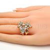 Oro Laminado Multi Stone Ring, Gold Filled Style Flower Design, with White Cubic Zirconia, Polished, Golden Finish, 01.210.0016.09 (Size 9)
