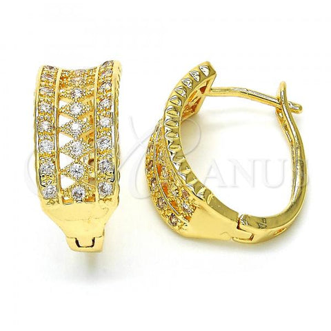 Oro Laminado Huggie Hoop, Gold Filled Style with White Cubic Zirconia, Polished, Golden Finish, 02.260.0018.20