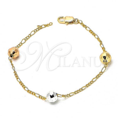 Gold Plated Fancy Bracelet, Ball Design, Polished, Tricolor, 03.08.0132.08