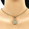 Oro Laminado Fancy Pendant, Gold Filled Style Crown Design, with Pink Micro Pave, Polished, Golden Finish, 05.342.0082