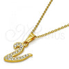Stainless Steel Pendant Necklace, Initials and Rolo Design, with White Crystal, Polished, Golden Finish, 04.238.0028.1.18