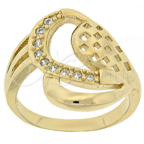 Oro Laminado Multi Stone Ring, Gold Filled Style Heart Design, with White Cubic Zirconia, Polished, Golden Finish, 5.174.032.09 (Size 9)