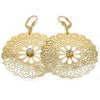 Oro Laminado Dangle Earring, Gold Filled Style Flower and Filigree Design, with White Cubic Zirconia, Polished, Golden Finish, 73.003