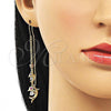 Oro Laminado Threader Earring, Gold Filled Style Dolphin Design, with White and Ruby Cubic Zirconia, Polished, Tricolor, 02.253.0059