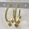 Oro Laminado Stud Earring, Gold Filled Style Heart Design, with White Micro Pave, Polished, Golden Finish, 02.341.0111