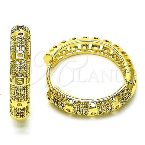 Oro Laminado Huggie Hoop, Gold Filled Style with White Micro Pave, Polished, Golden Finish, 02.210.0850.24