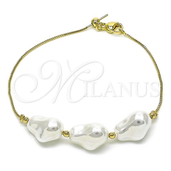 Oro Laminado Fancy Bracelet, Gold Filled Style Rat Tail Design, with Ivory Pearl, Polished, Golden Finish, 03.63.2298.08