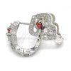 Rhodium Plated Huggie Hoop, Heart Design, with Garnet and White Cubic Zirconia, Polished, Rhodium Finish, 02.217.0095.5.15