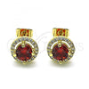 Oro Laminado Stud Earring, Gold Filled Style with Garnet Cubic Zirconia and White Micro Pave, Polished, Golden Finish, 02.344.0102.5