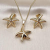 Oro Laminado Earring and Pendant Adult Set, Gold Filled Style Star and Hollow Design, Polished, Golden Finish, 10.163.0039