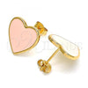 Oro Laminado Stud Earring, Gold Filled Style Heart Design, Pink Enamel Finish, Golden Finish, 02.213.0218