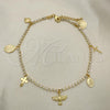 Oro Laminado Fancy Anklet, Gold Filled Style Angel and Cross Design, with White Cubic Zirconia, Polished, Golden Finish, 03.32.0627.10
