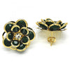 Oro Laminado Stud Earring, Gold Filled Style Flower Design, with Green and White Crystal, Polished, Golden Finish, 02.64.0641.3