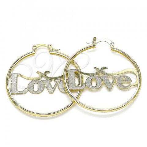 Oro Laminado Medium Hoop, Gold Filled Style Nameplate and Love Design, Polished, Golden Finish, 02.213.0221.40