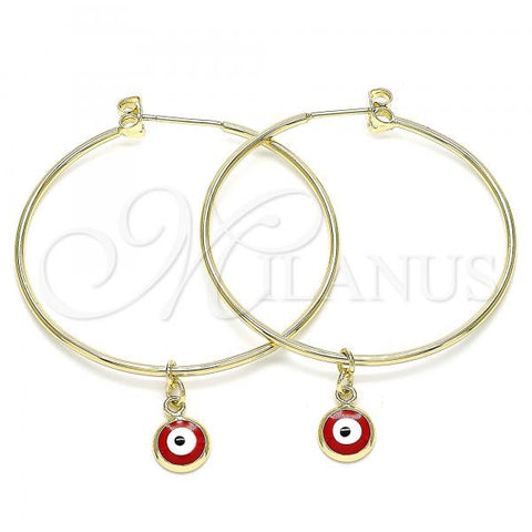 Oro Laminado Medium Hoop, Gold Filled Style Evil Eye Design, Red Enamel Finish, Golden Finish, 02.213.0220.2.40