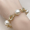 Oro Laminado Fancy Bracelet, Gold Filled Style Ball Design, with Ivory Pearl, Polished, Golden Finish, 03.331.0312.09