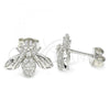 Sterling Silver Stud Earring, Bee Design, with White Cubic Zirconia, Polished, Rhodium Finish, 02.336.0131