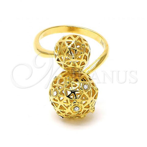 Oro Laminado Multi Stone Ring, Gold Filled Style Ball Design, with White Crystal, Polished, Golden Finish, 5.166.004.07 (Size 7)
