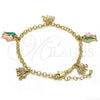 Oro Laminado Charm Bracelet, Gold Filled Style Elephant and Fish Design, with White Crystal, Multicolor Enamel Finish, Golden Finish, 03.63.1365.07