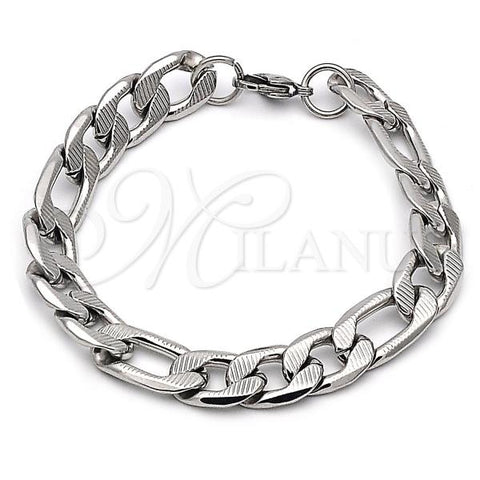 Stainless Steel Basic Bracelet, Figaro Design, Diamond Cutting Finish, Steel Finish, 03.116.0037.09