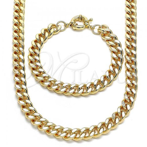 Oro Laminado Necklace and Bracelet, Gold Filled Style Miami Cuban Design, Polished, Golden Finish, 06.319.0001