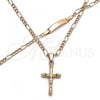 Oro Laminado Necklace and Bracelet, Gold Filled Style Crucifix Design, Polished, Golden Finish, 06.63.0260