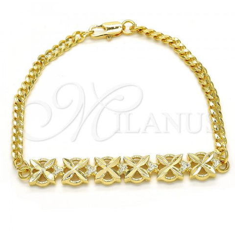 Oro Laminado Fancy Bracelet, Gold Filled Style Flower Design, Polished, Golden Finish, 03.311.0001.08