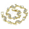 Oro Laminado Fancy Bracelet, Gold Filled Style Dolphin and Leaf Design, with White Micro Pave and White Cubic Zirconia, Polished, Golden Finish, 03.210.0145.08