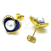 Oro Laminado Stud Earring, Gold Filled Style Heart Design, with Ivory Pearl, Blue Enamel Finish, Golden Finish, 02.379.0020.4