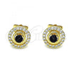 Oro Laminado Stud Earring, Gold Filled Style with Black Cubic Zirconia and White Micro Pave, Polished, Golden Finish, 02.387.0015.4