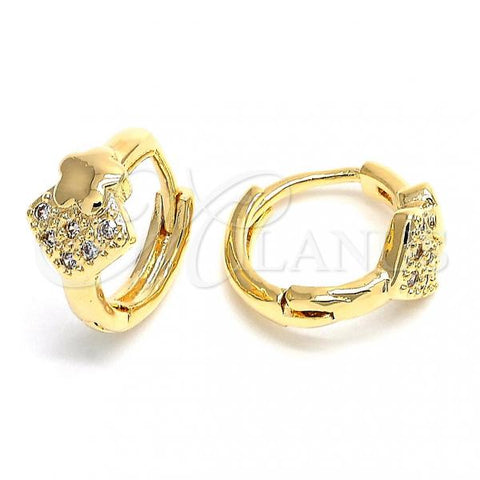 Oro Laminado Huggie Hoop, Gold Filled Style Star Design, with White Cubic Zirconia, Polished, Golden Finish, 02.168.0011
