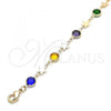 Oro Laminado Fancy Anklet, Gold Filled Style Star Design, with Multicolor Crystal, Polished, Golden Finish, 03.213.0124.10