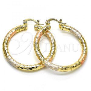 Gold Filled Hoop Earrings — Medium Hoop Diamond Cutting Tricolor 02. — main product view — SKU 128574 | Oro Laminado aretes de aro — Medium Hoop Diamond Cutting Tricolor 02. — SKU 128574