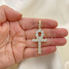 Oro Laminado Fancy Pendant, Gold Filled Style Cross Design, with White Cubic Zirconia, Polished, Golden Finish, 05.373.0003