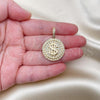 Oro Laminado Fancy Pendant, Gold Filled Style Money Sign Design, with White Micro Pave, Polished, Golden Finish, 05.342.0137
